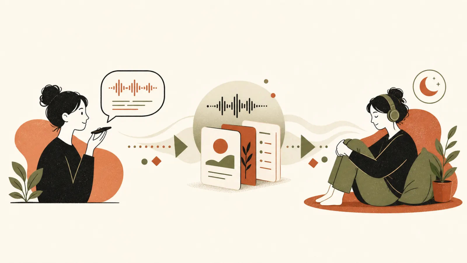 A client checking in by text and voice, then receiving a personalized async coaching session on their own schedule.